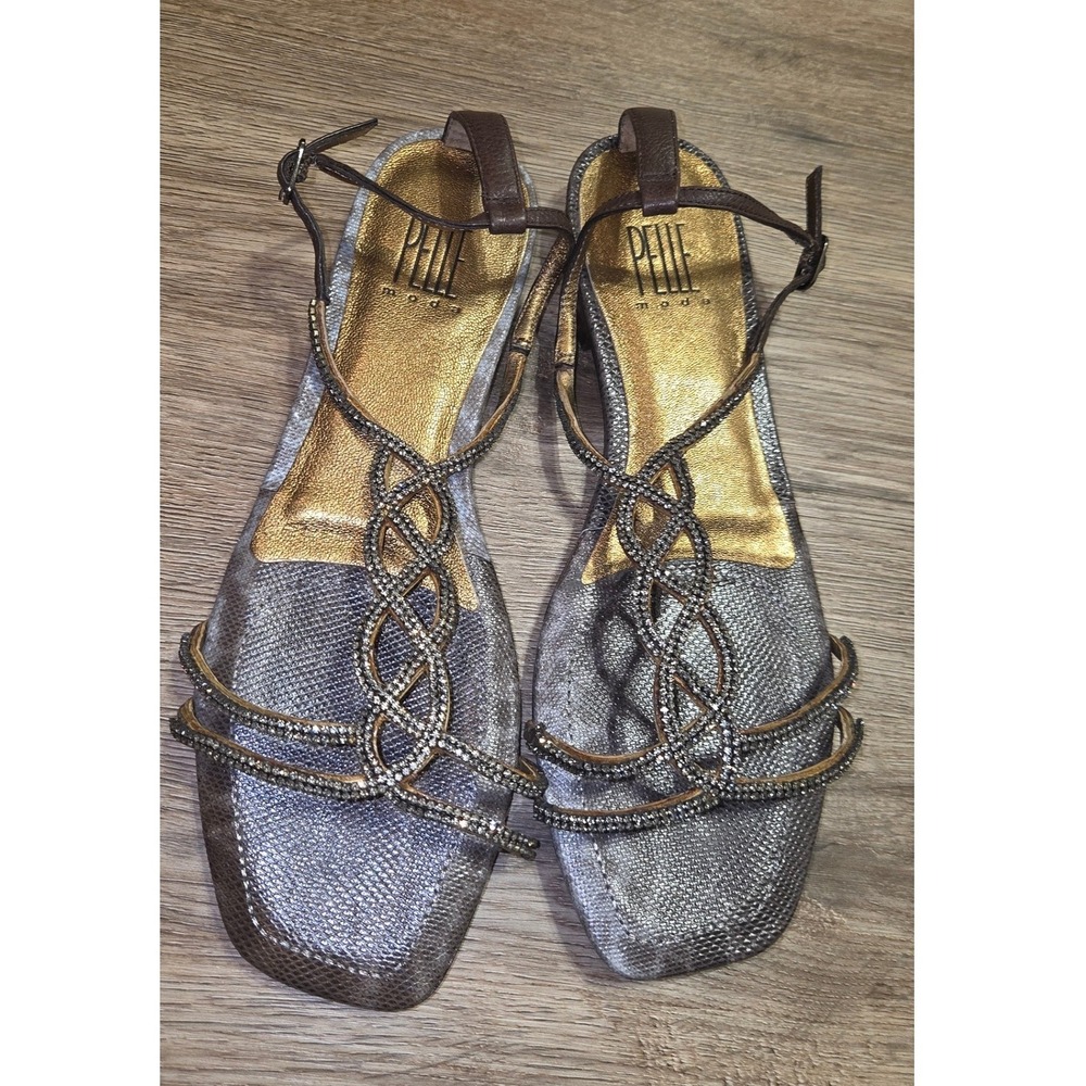 PELLE Moda 9M Jeweled Beaded Sandals Flats Strappy Sling-backs leather shoes